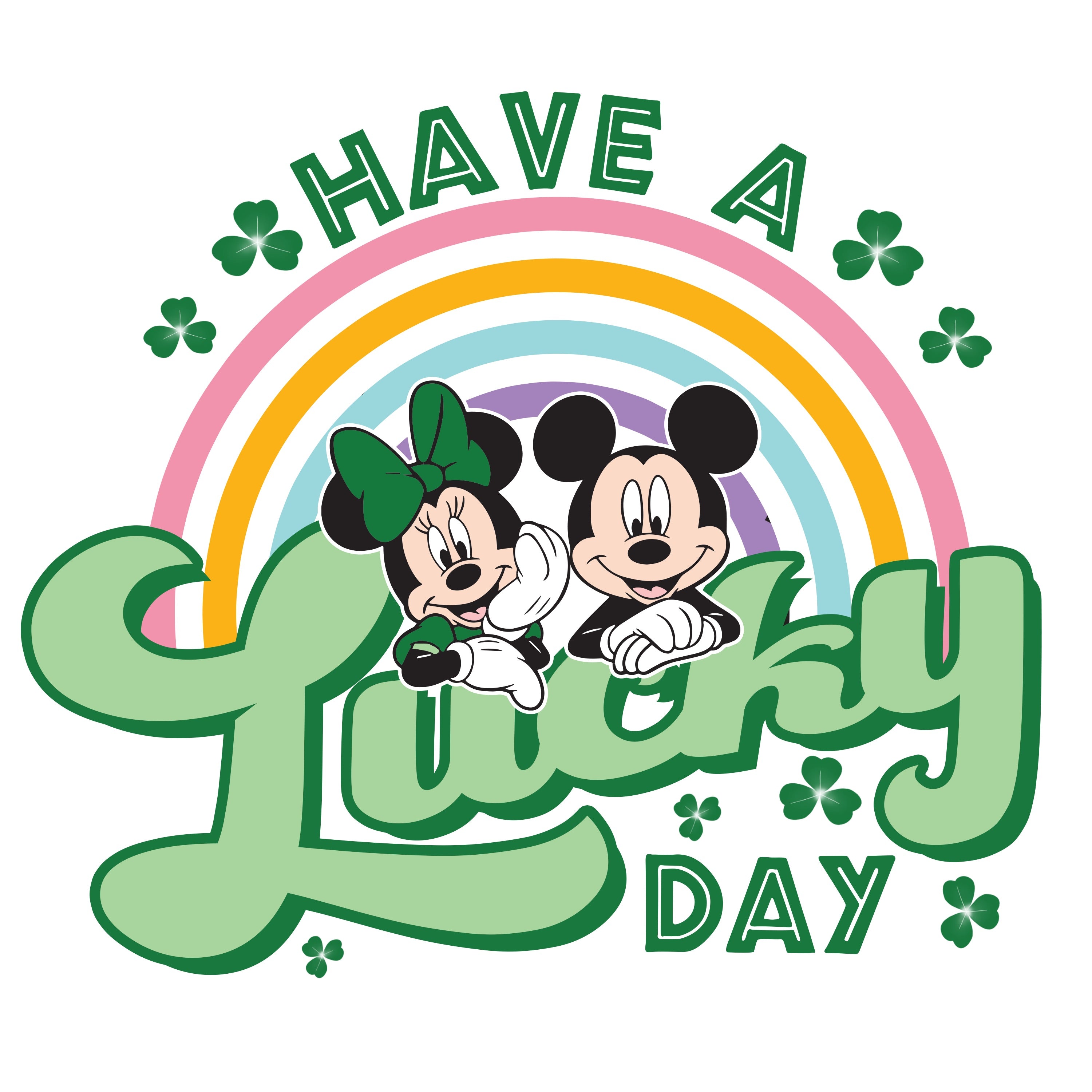 Mickey and Minnie Have a Lucky Day St. Patricks Day PNG