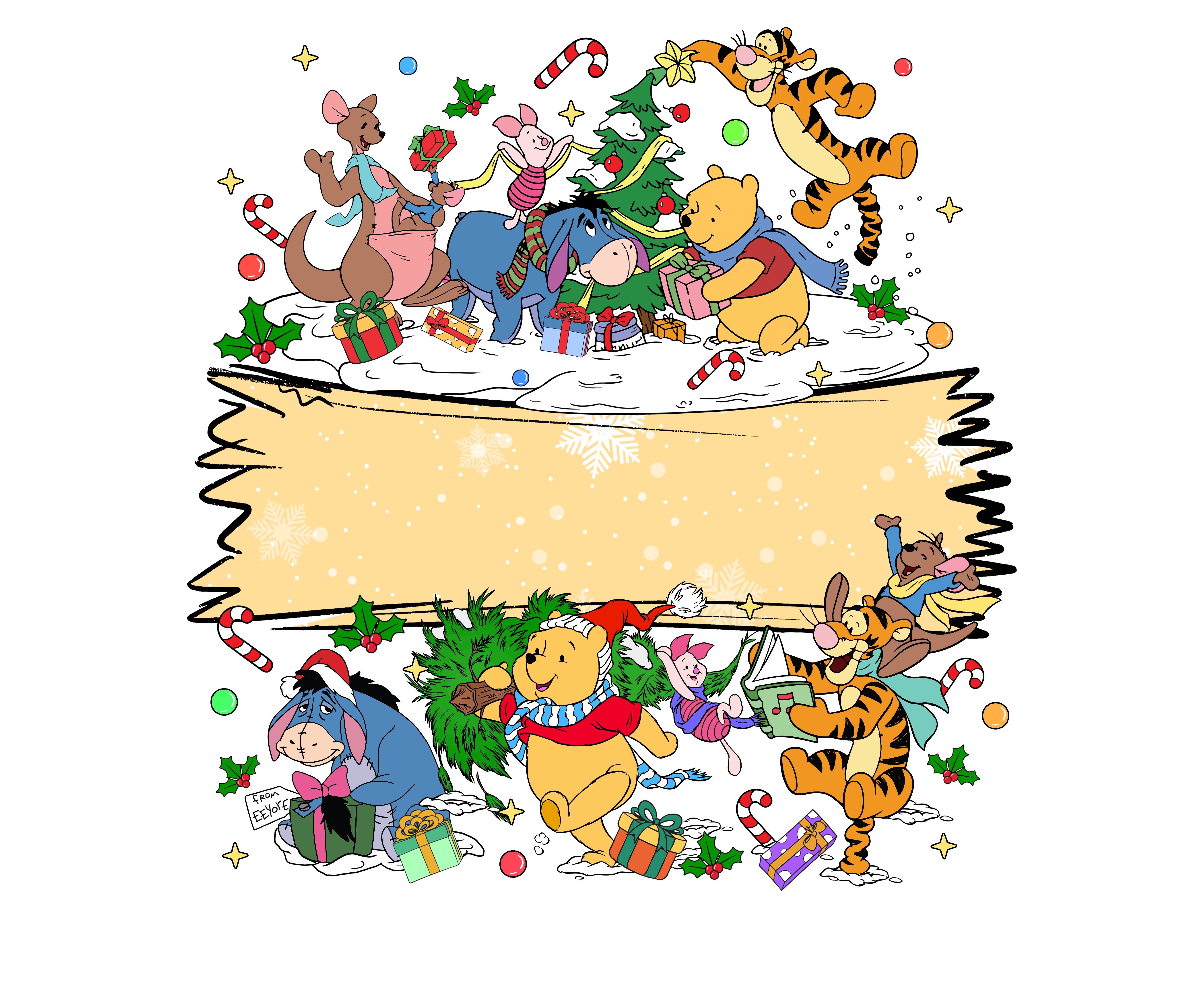 Winnie Family Christmas PNG