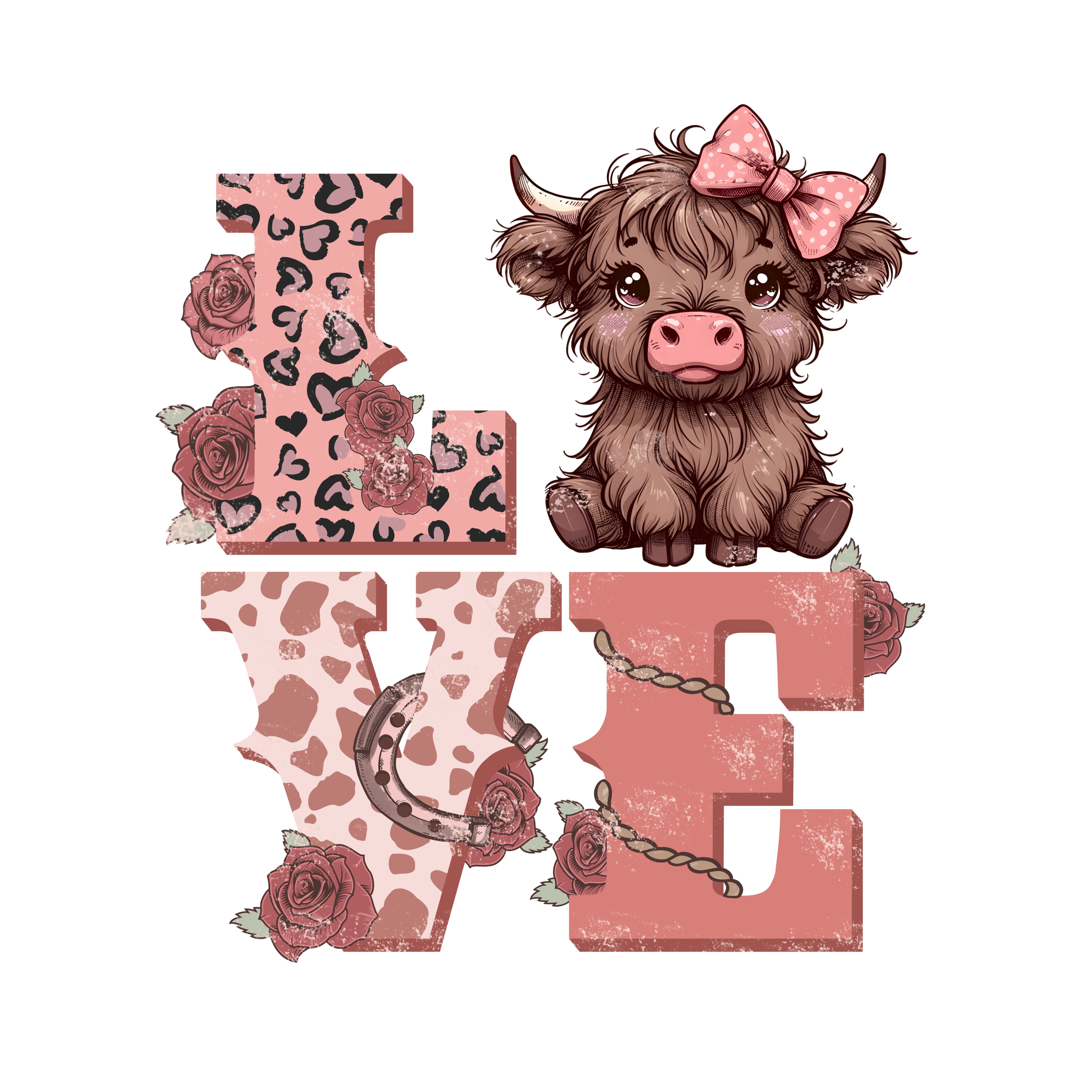 Love Highland Cow Valentines PNG