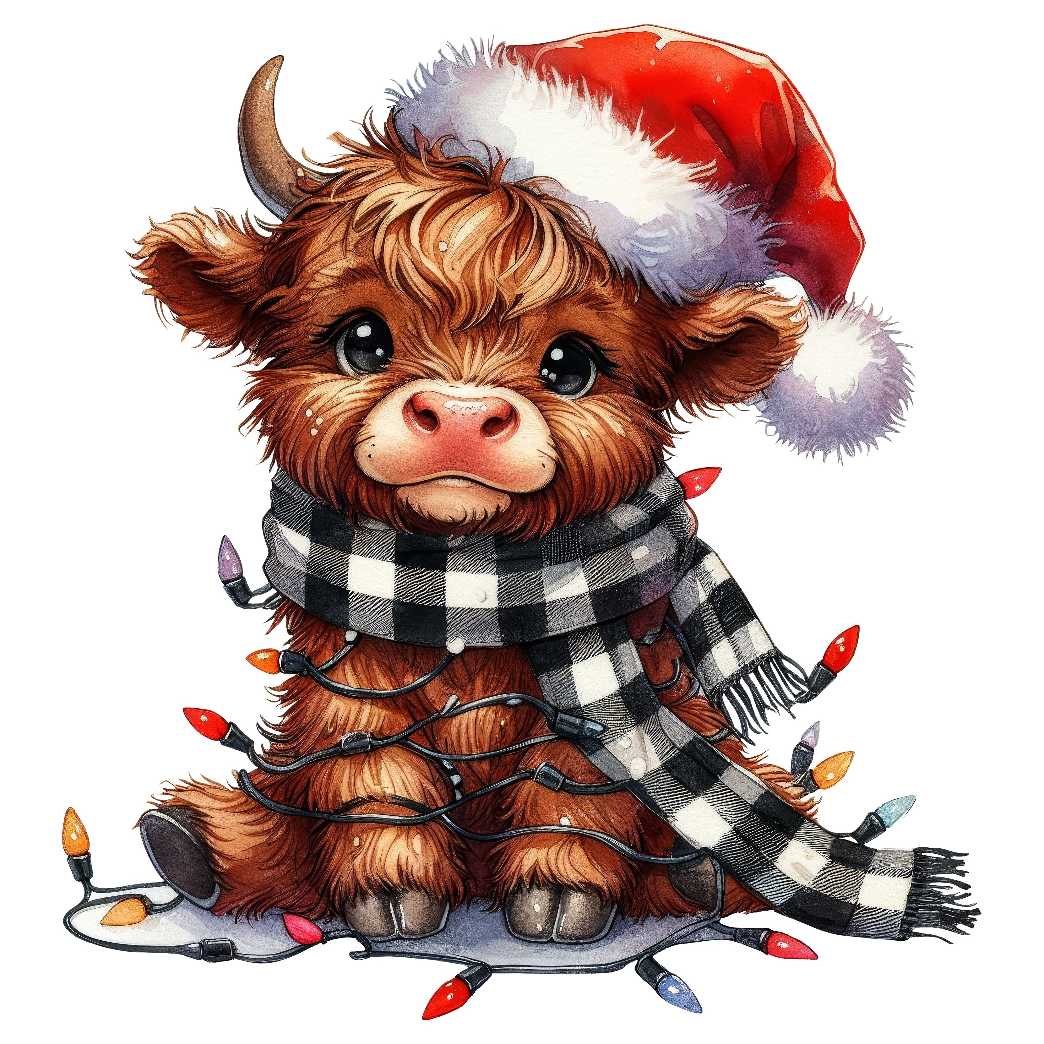 Christmas Lights Higland Cow PNG
