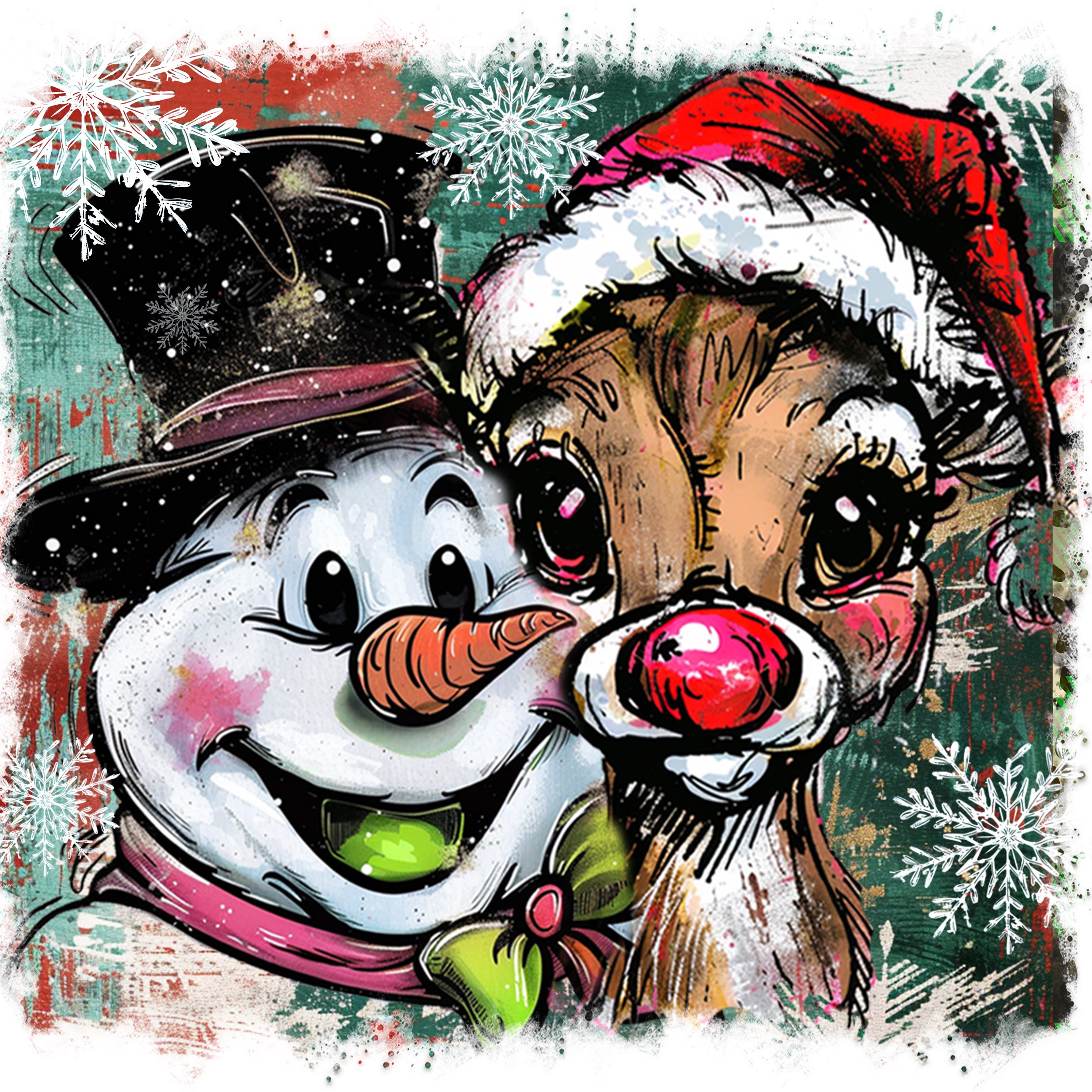 Christmas Snowman and Reindeer PNG
