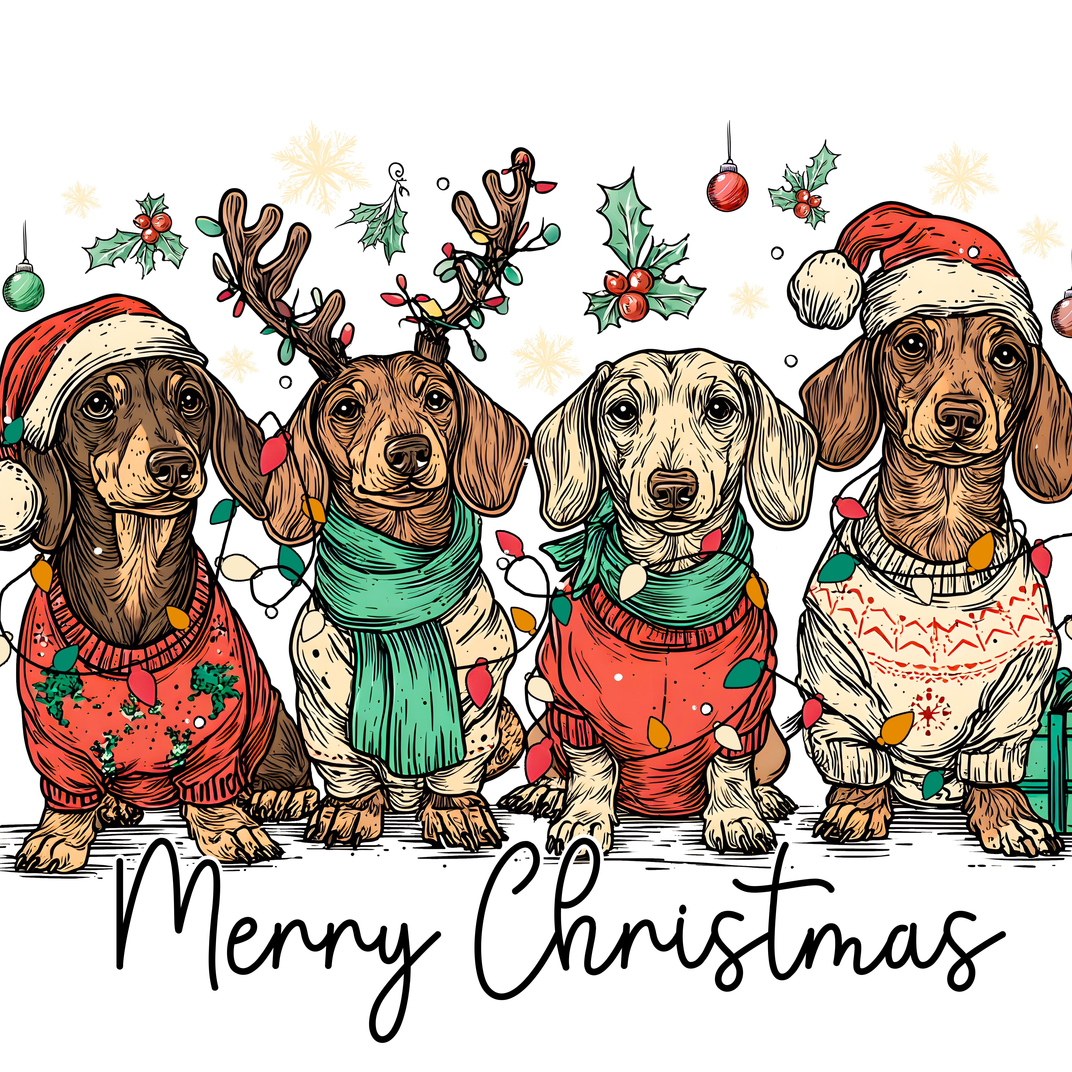 Merry Christmas Dachsund Dog Black PNG