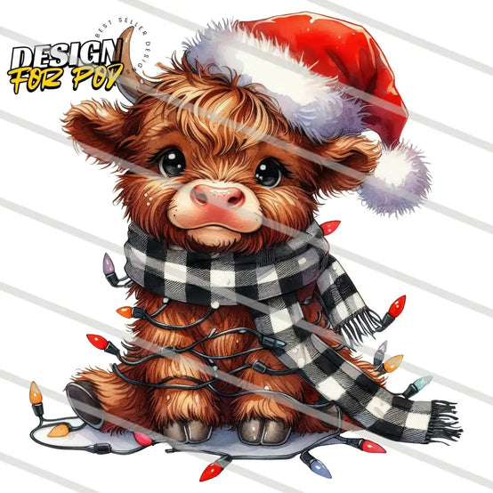 Christmas Lights Higland Cow PNG