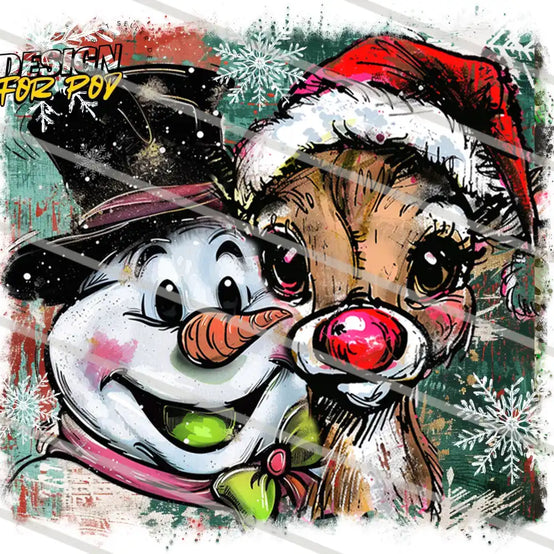 Christmas Snowman and Reindeer PNG