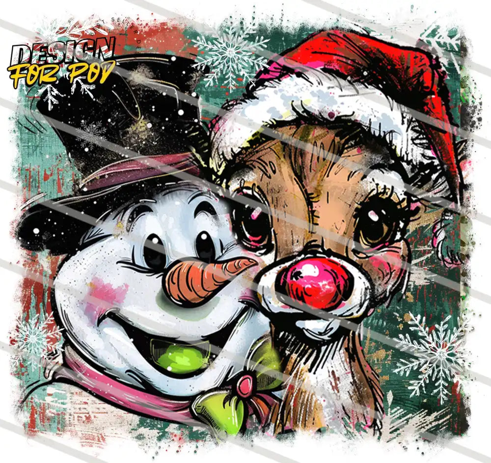 Christmas Snowman and Reindeer PNG