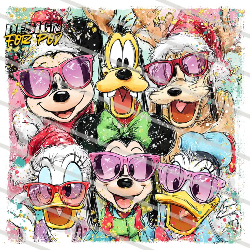 Colorful Mickey Mouse With Glasses PNG