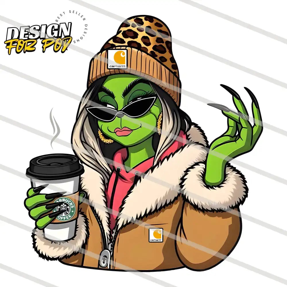 Cute Grinch Girl Boujee PNG