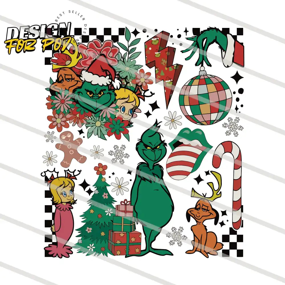 Grinchmas Vibes Retro Christmas Grinch PNG