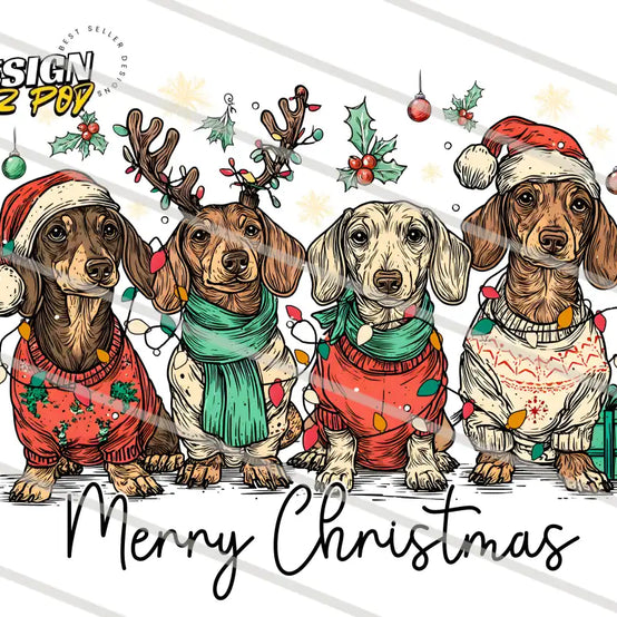 Merry Christmas Dachsund Dog Black PNG