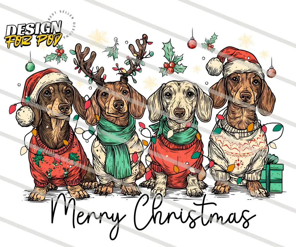Merry Christmas Dachsund Dog Black PNG