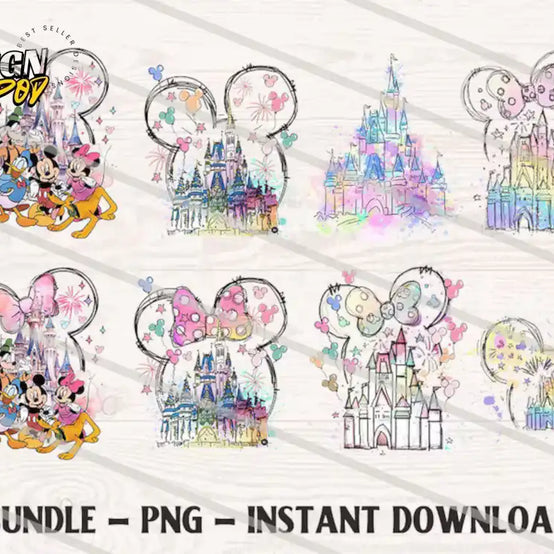 Mickey WaterColor Bundle PNG