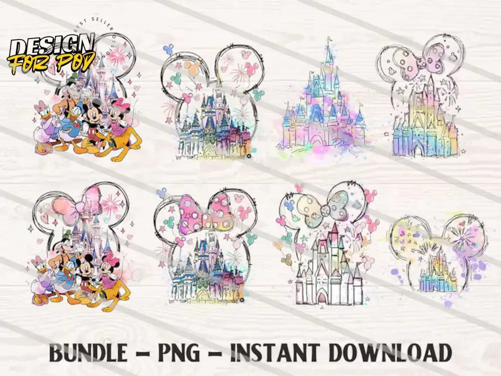 Mickey WaterColor Bundle PNG