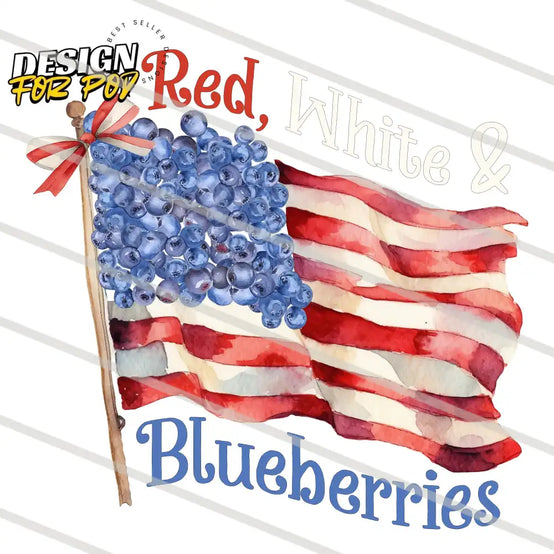 Red White and Blueberries American Flag PNG