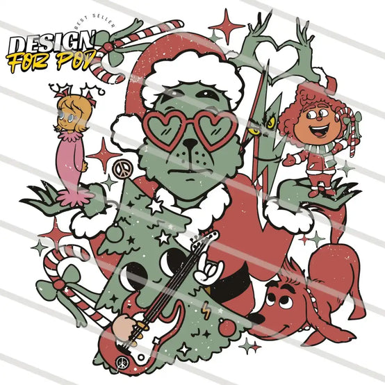 Retro Christmas Grinch Friends PNG