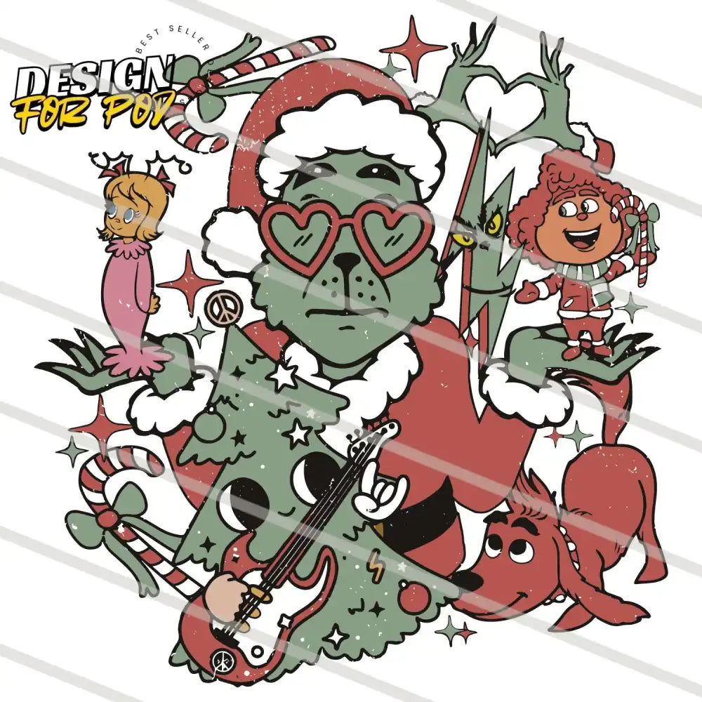 Retro Christmas Grinch Friends PNG
