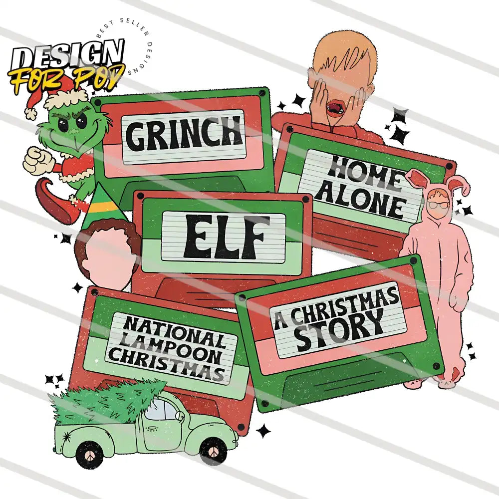 Retro Christmas Movie Grinch Home Alone ELF PNG