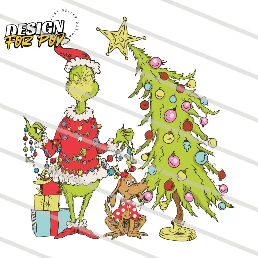 Retro Grinch Christmas Tree PNG