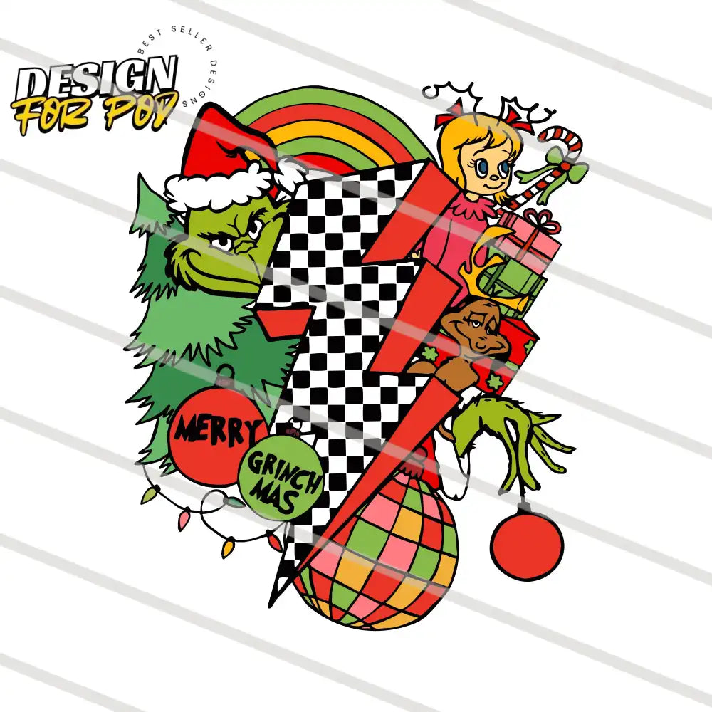 Retro Lighting Bolt Christmas The Grinch PNG