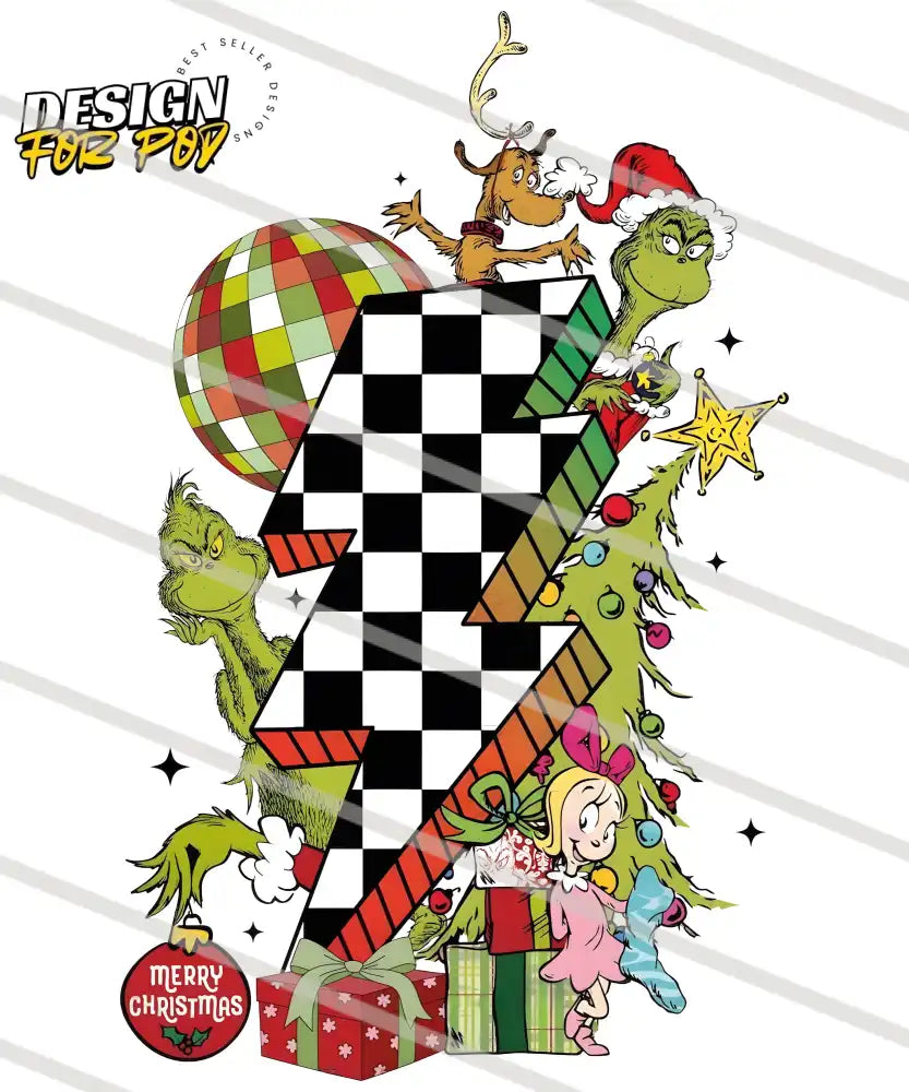Retro Lightning Bolt Christmas Movie The Grinch PNG