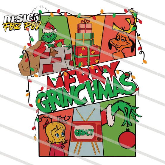 Retro Merry Grinchmas Lights PNG