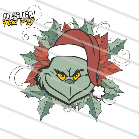 Retro Santa Grinch And Leaves PNG