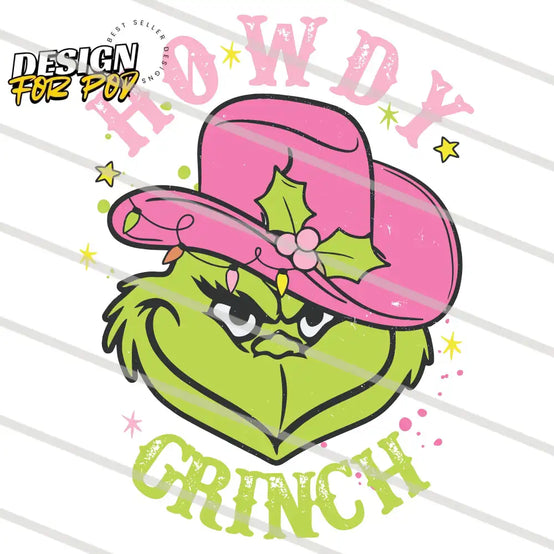 Retro Vintage Howdy Grinch Western Cowboy Christmas PNG